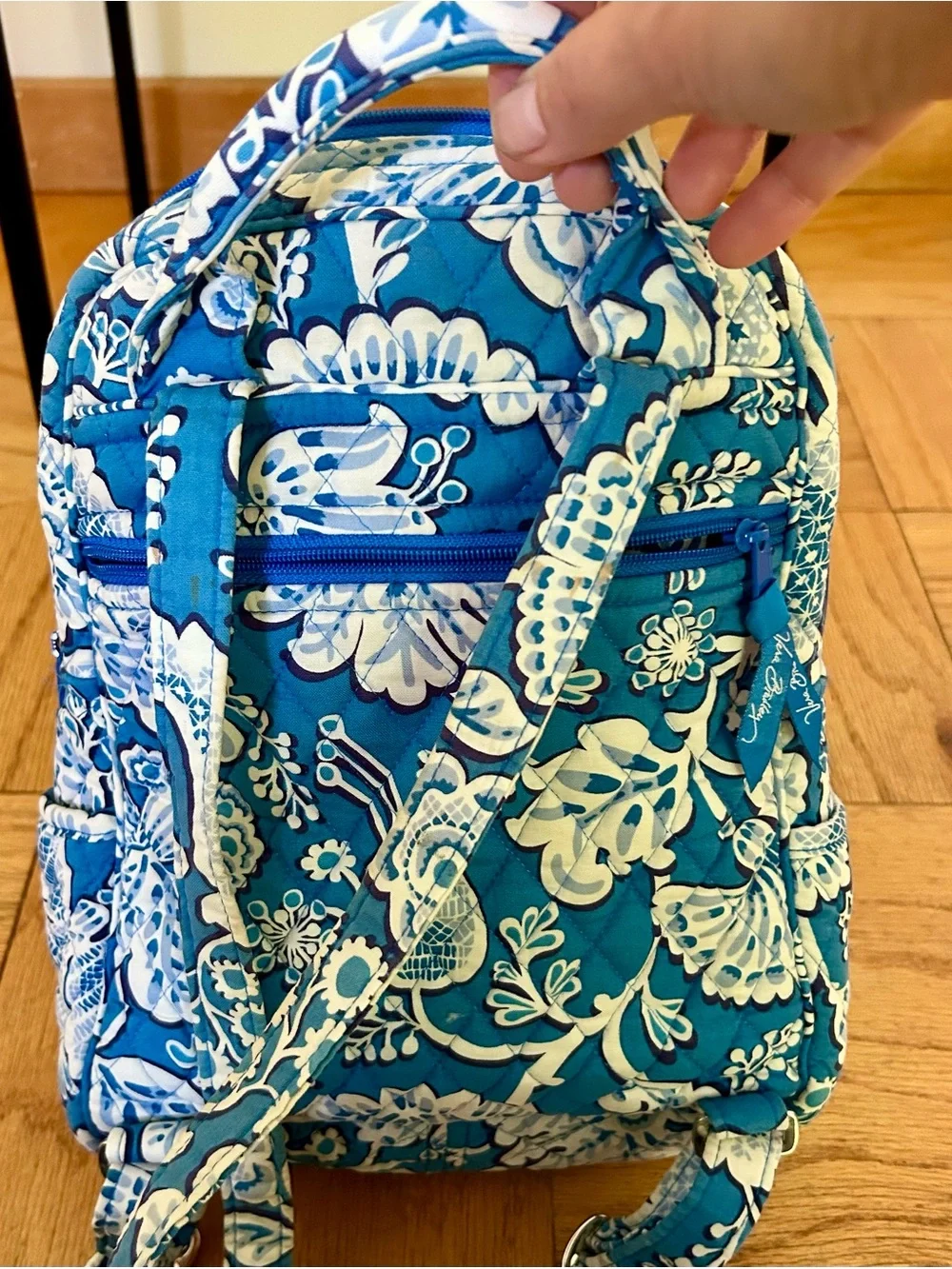 Vera Bradley Blue Floral Quilted Backpack - Women Bags Small 12”L x 9”W